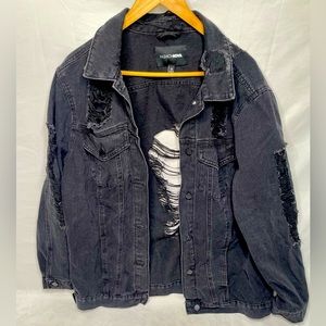 Fashion Nova Distressed Black Jean Jacket size 1X